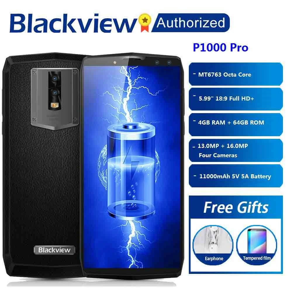 Смартфон Blackview P10000 Pro 5 99 &quotincell FHD MTK6763 Octe Core 11000 мАч 4 Гб 64 16 МП двойные камеры Android 7 1