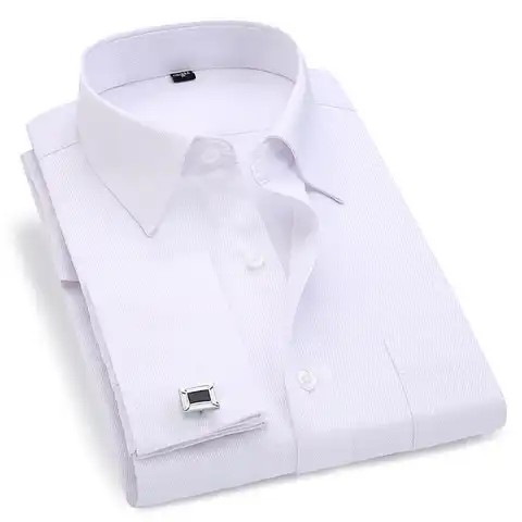 Мужская рубашка с французскими манжетами, новинка 2022, белая Повседневная рубашка с длинными рукавами и пуговицами, мужские брендовые рубаш...