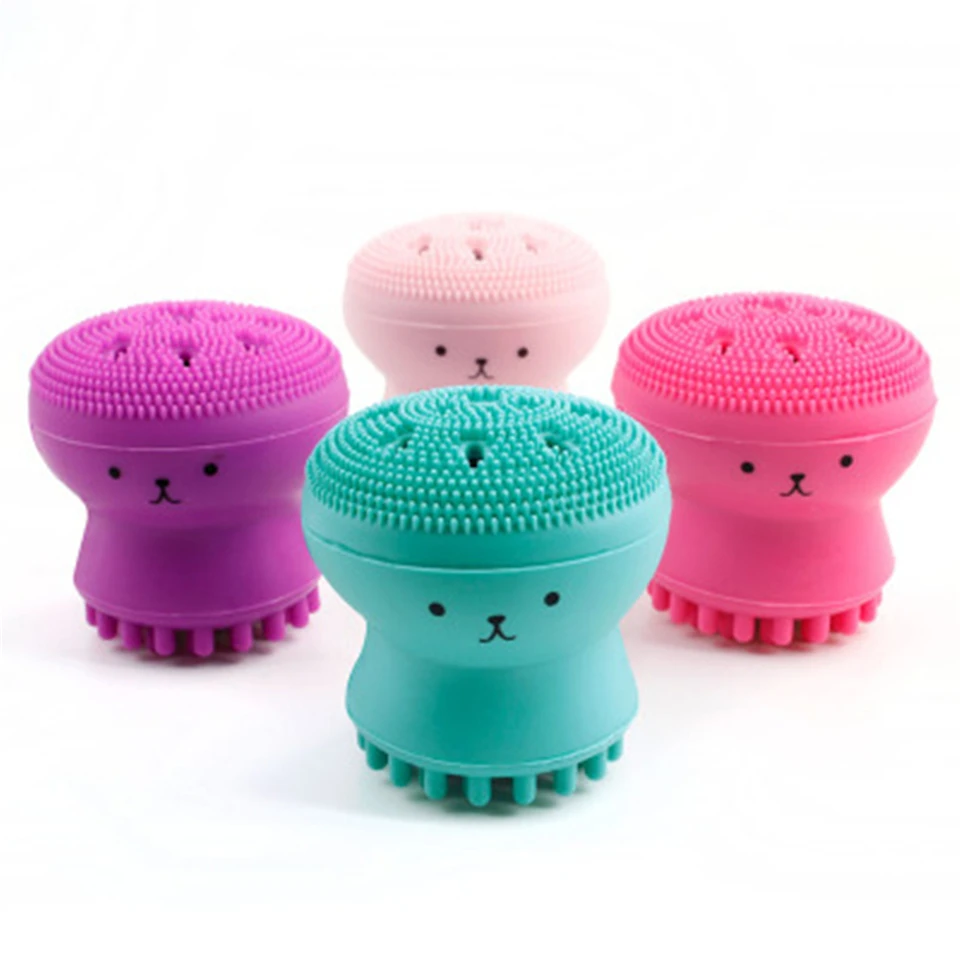 Soft Silicone Facial Cleaning Brush Small Octopus Shape Face Washing Brush Deep Pore Cleaning Exfoliator Skin Care Lovely Animal