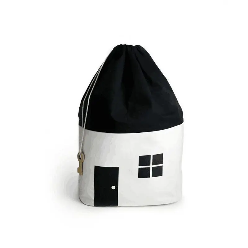 White and Black INS большое детское хранилище для игрушек, сумки, брезентовые, для дома, форма для белья, висячие, на шнурке, сумка для домашнего хранения - Цвет: White and Black