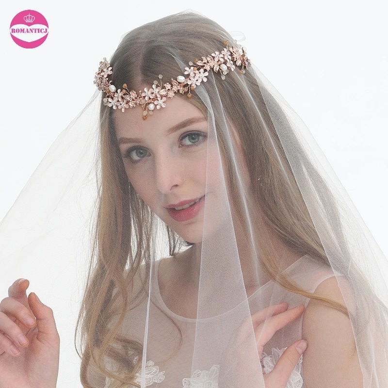 Новый розовое золото ручной работы украшения для волос свадебный цветок Малый