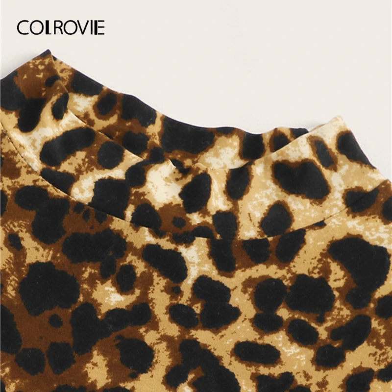 COLROVIE, стоячий воротник, облегающий Леопардовый принт, обтягивающий сексуальный женский боди, лето, уличная одежда, гламурные женские боди