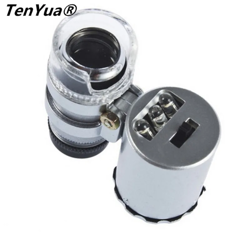 TenYua 60X светодиодный+ УФ Мини Карманная Лупа Портативный ювелирный МИКРОСКОП СВЕТОДИОДНЫЙ светильник