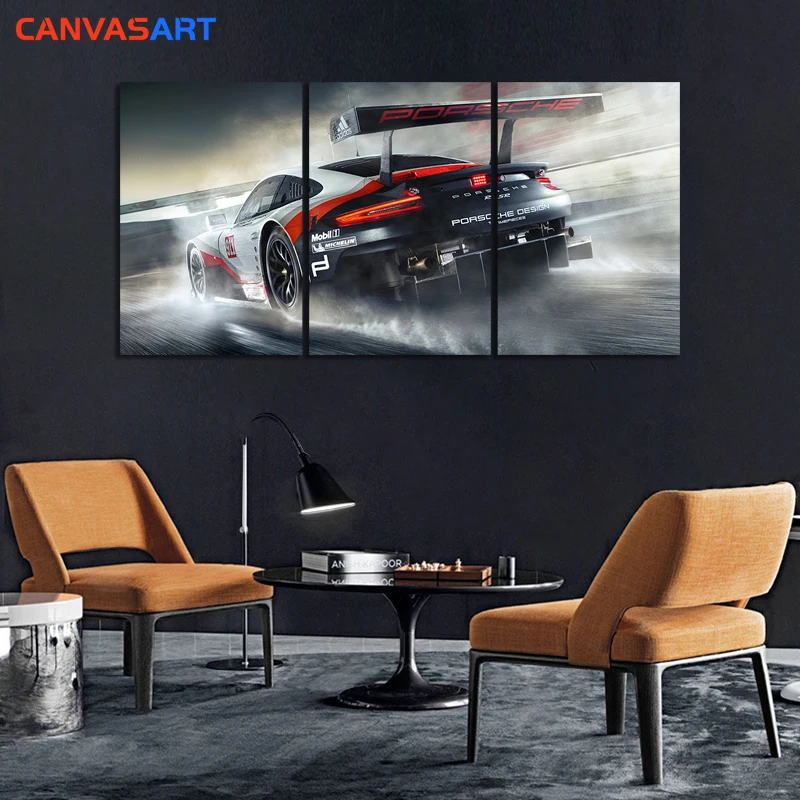 Холст искусство 3 Picece картины роскошный спортивный автомобиль 911 Sped вниз дорога