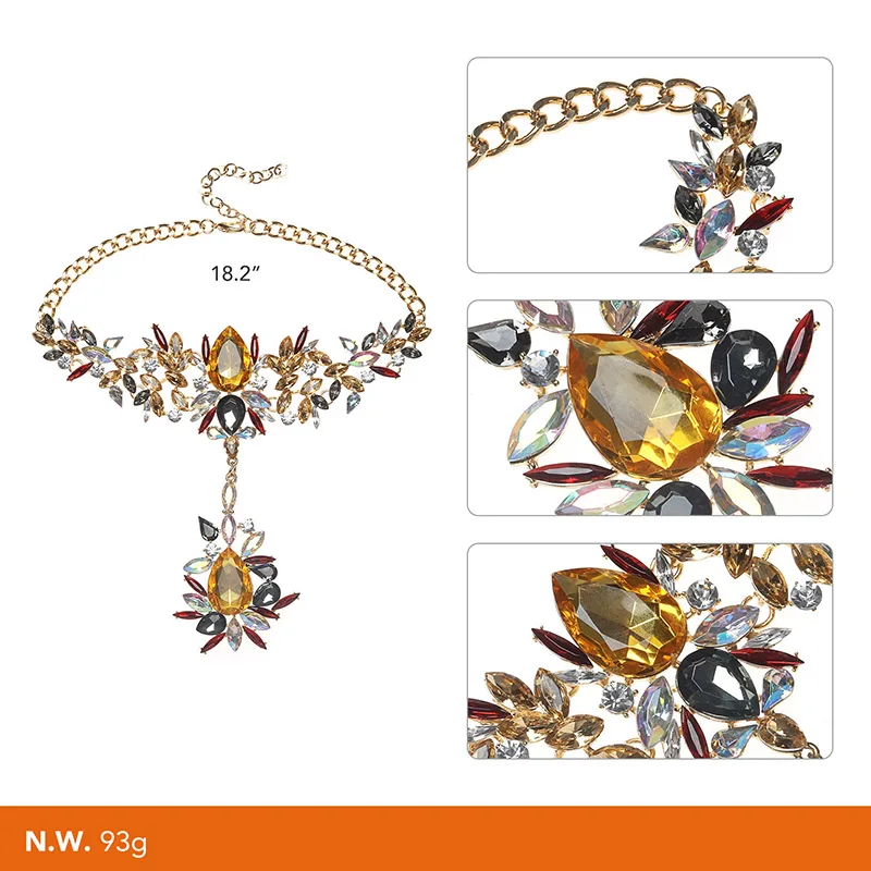 Holylove Gold Silver Sexy Bling Floral Beaded Long Pendant Statement Choker Necklace For Women Girls Bridal Wedding Jewelry | Украшения и