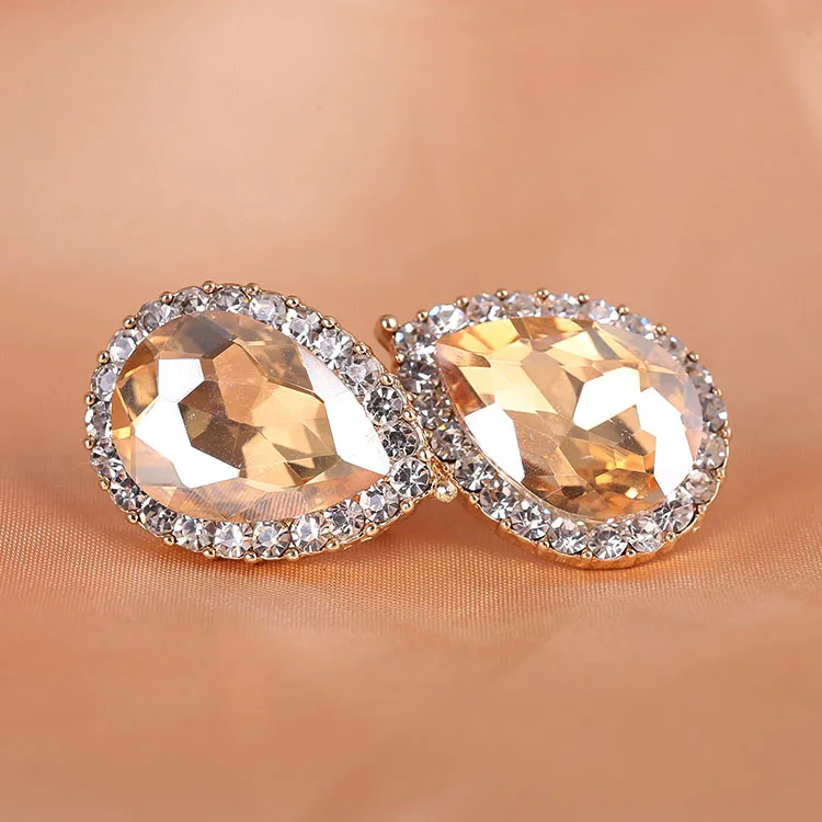 

Non pierced earrings bridal clip on earring without piercing water drop droplet rhinestone earrings prom