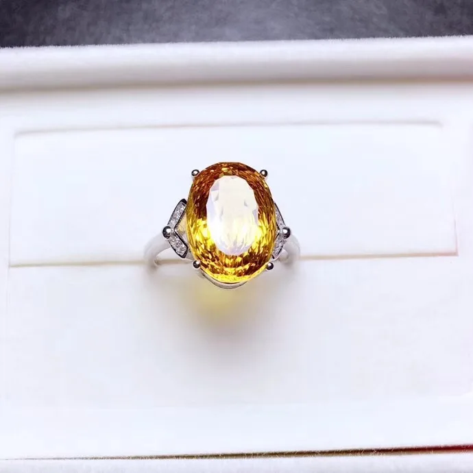 Uloveido 925 пробы Серебряное кольцо с натуральным топазом ярко желтого цвета