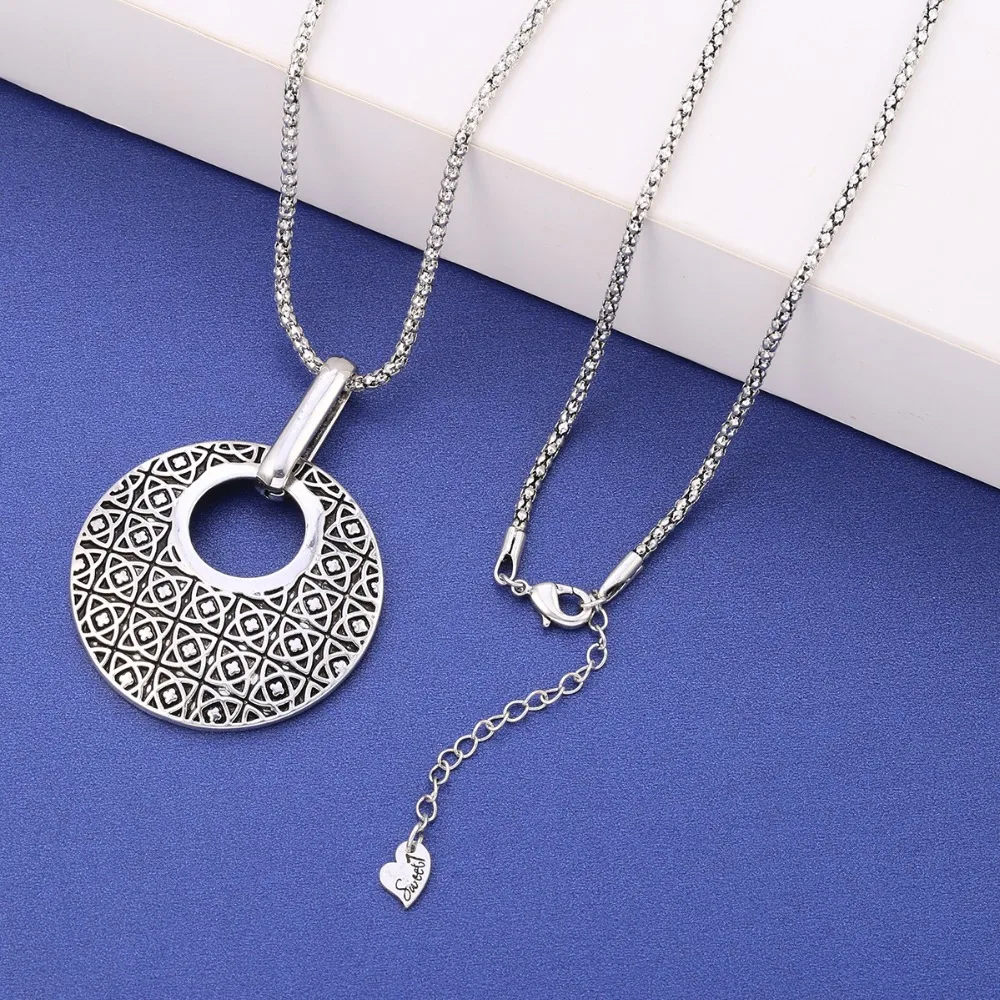 Vintage Big Round Pendant Necklace Women Sweater Long Chains Classic Style Jewelry Geometric Necklaces European Fashion | Украшения и