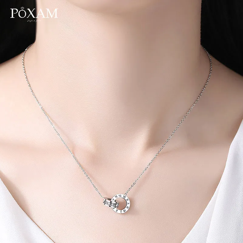 POXAM Роскошные элегантные хрустальные колье модные римские цифровые из нержавеющей стали кулон из золота и серебра ожерелья для женщин мужские ювелирные изделия