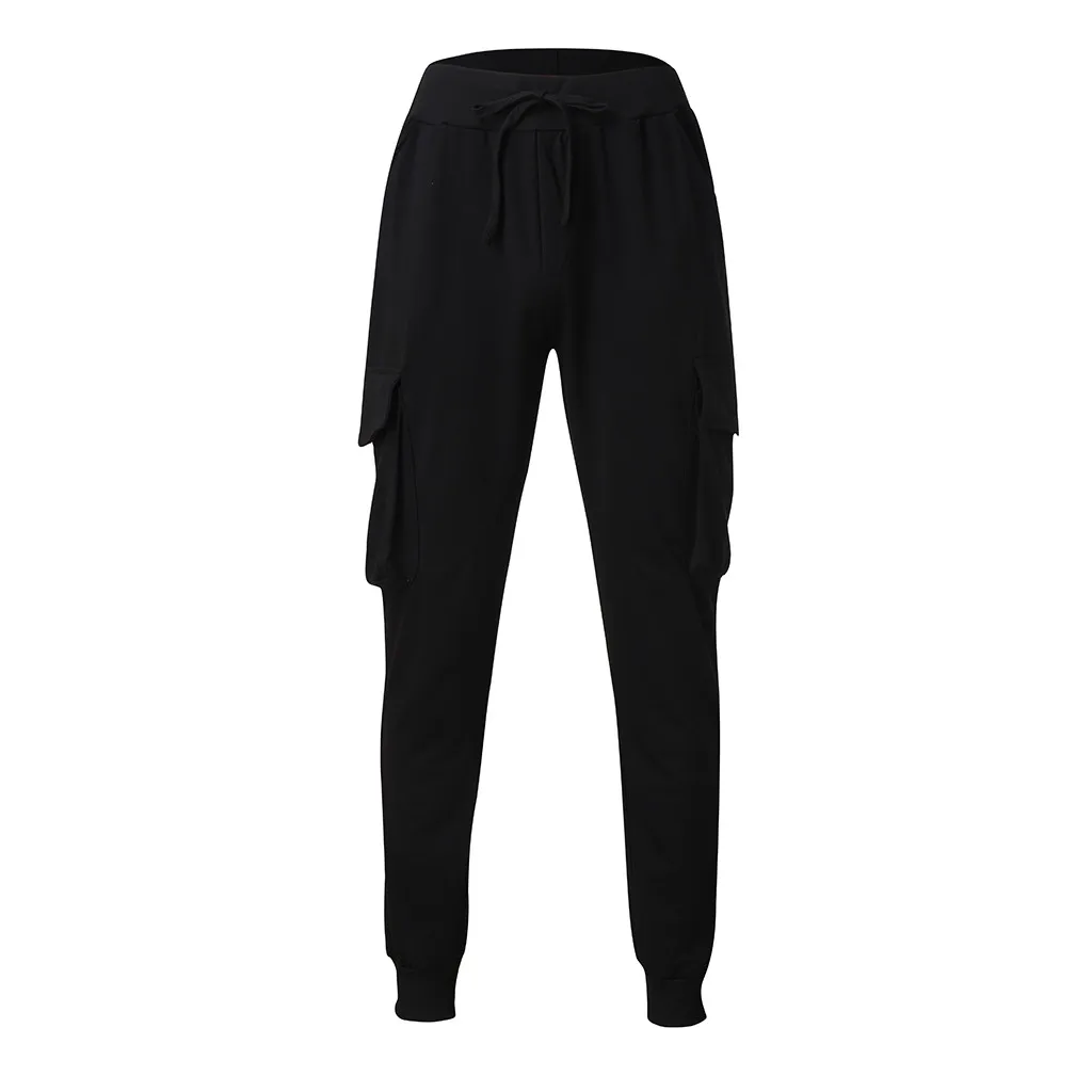 Черный New Fashion Men's Slim Pure Color Casual Sports Woven Pocket Feet Pants pantalones hombre streetwear joggers sweatpants - Цвет: Черный