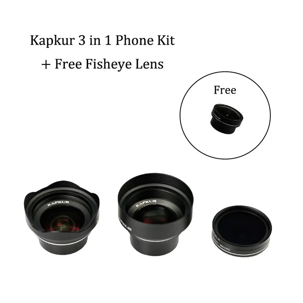 

Kapkur phone lens , 3 in 1 kit , HD 4k phone lens , high quality phone camera lens for smartphone