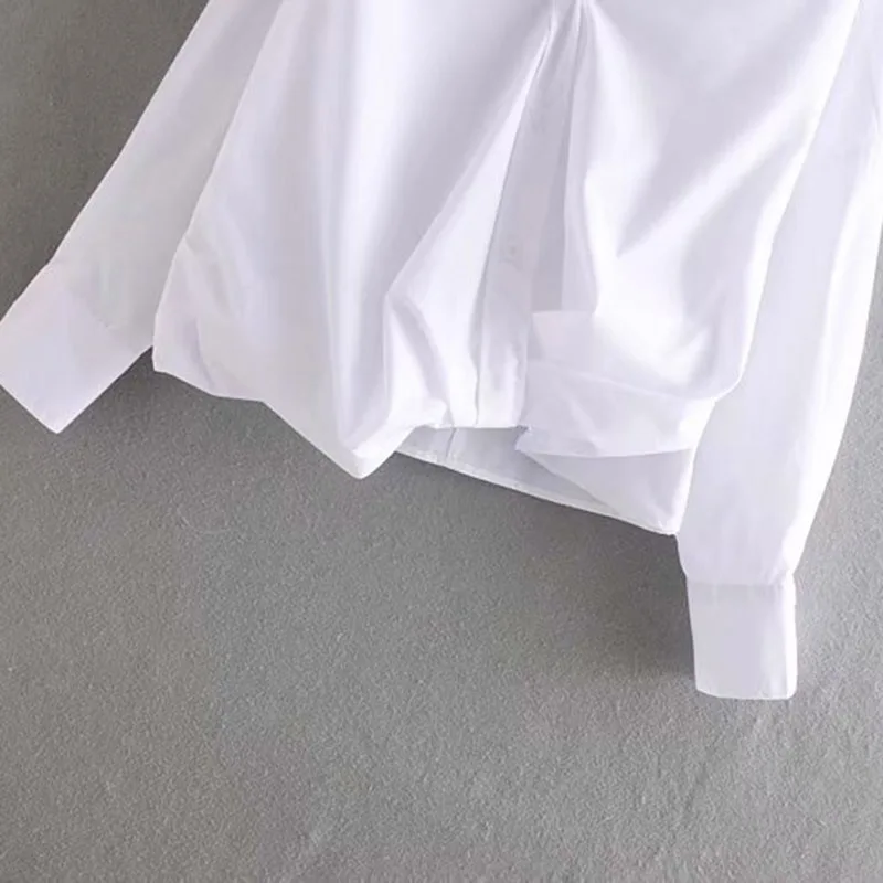 Summer Women Full Sleeve White and Black Shirt Front Knotted Casual Korean Female Shirts Spring Ladies Tops | Женская одежда