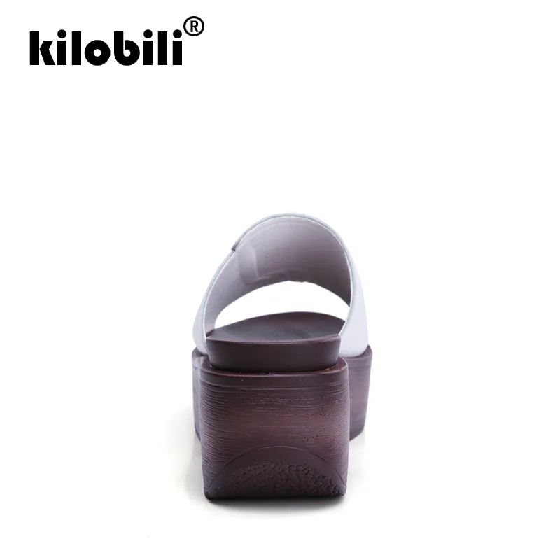 Kilobili/2019 г. летние женские шлепанцы обувь из натуральной кожи на среднем каблуке