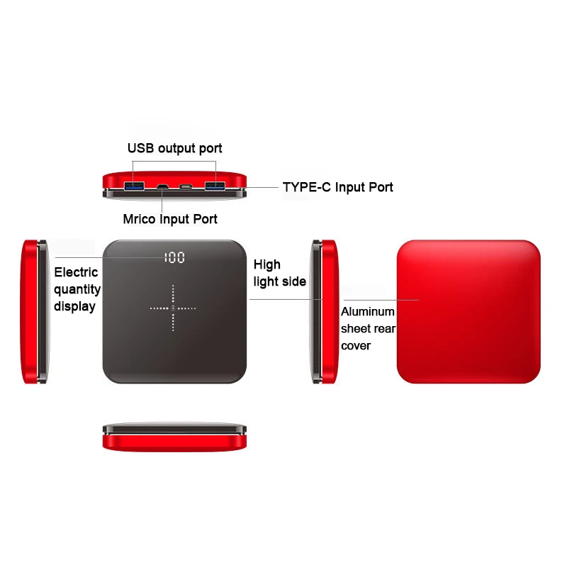 

LCD Mirror Screen Mini Power Bank 8000mAh Fast Charge For iPhone Samsung Xiaomi Wireless Charger Powerbank External Battery Pack