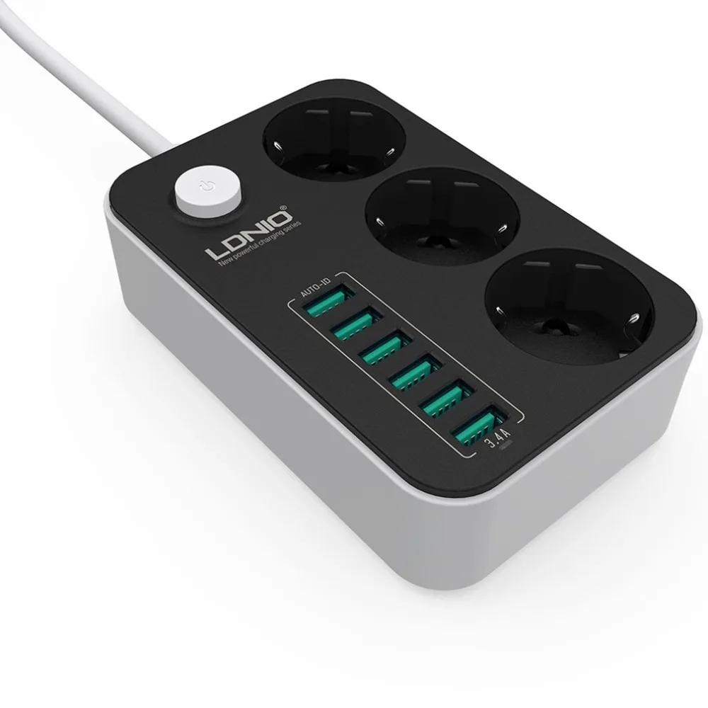 3 розетки 6 Порты USB быстрая Зарядное устройство Мощность розеток электрическая