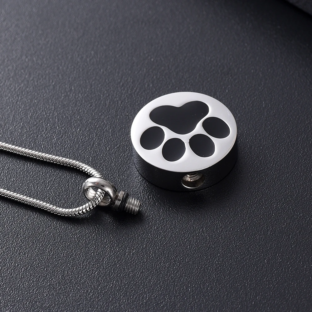 

IJD9738 Dog/Cat Paw Print Memorial Urn Jewelry Round Stainless Steel Pet Cremation Keepsake Pendant Necklace For Ashes