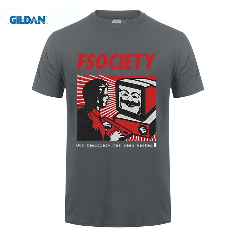 Mr Robot Fsociety Mask T Shirts Men Fashion Printed T-shirt Summer Short Sleeve Cotton Shirt |