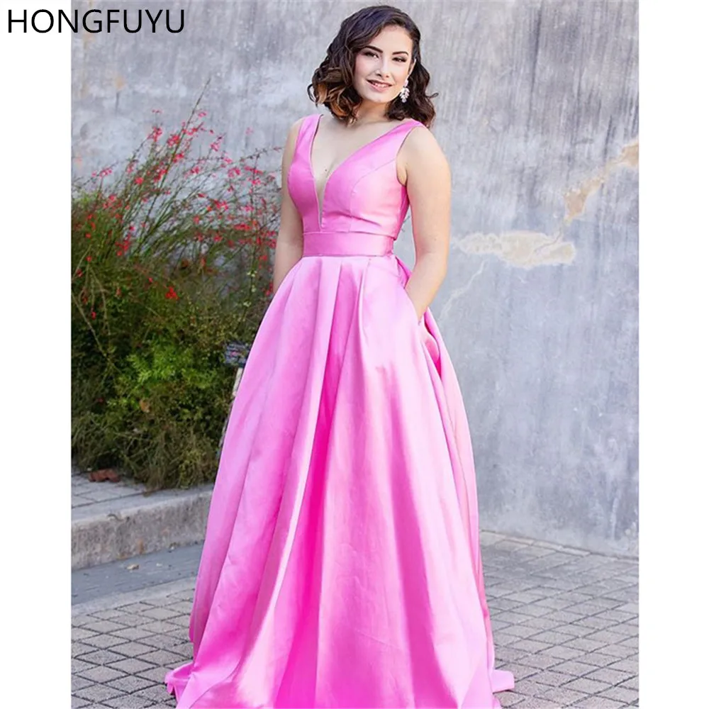 HONGFUYU/атласное ТРАПЕЦИЕВИДНОЕ платье для выпускного вечера vestidos de fiesta с глубоким