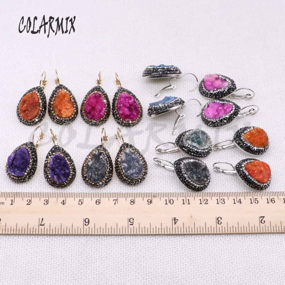 Серьги из натуральной друзы в форме капли смешанные металлические серьги