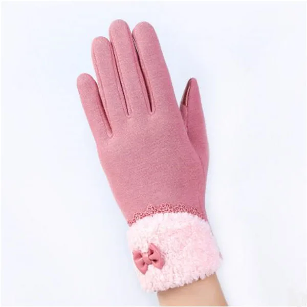 G146 A leather pink INDJXND, новинка, Модные женские перчатки, Осень-зима, милый бант, теплые, теплые, митенки, полный палец, варежки,, женские кашемировые перчатки - Цвет: G146 A leather pink
