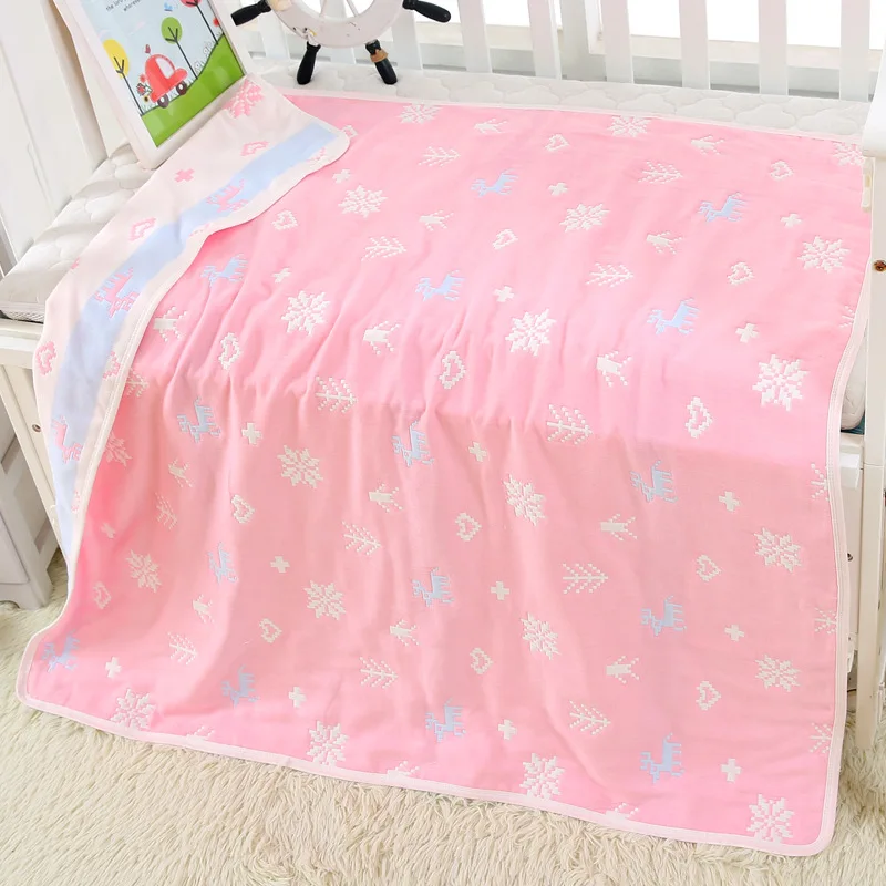 ELK PINK 120*150 см родитель-ребенок Лето постельные принадлежности квилт для софы хлопок Детские индивидуальное Одеяло 6 Слои муслин пеленать для новорожденных - Цвет: ELK PINK