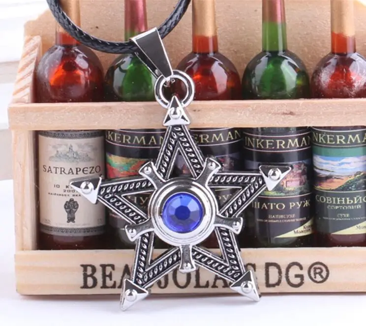 

24 Pcs/Lot Anime Jewelry Black Rock Shooter Pentacle Necklace Jewelry Blue Star Magic Cross Pendant Men Bulk Wholesale
