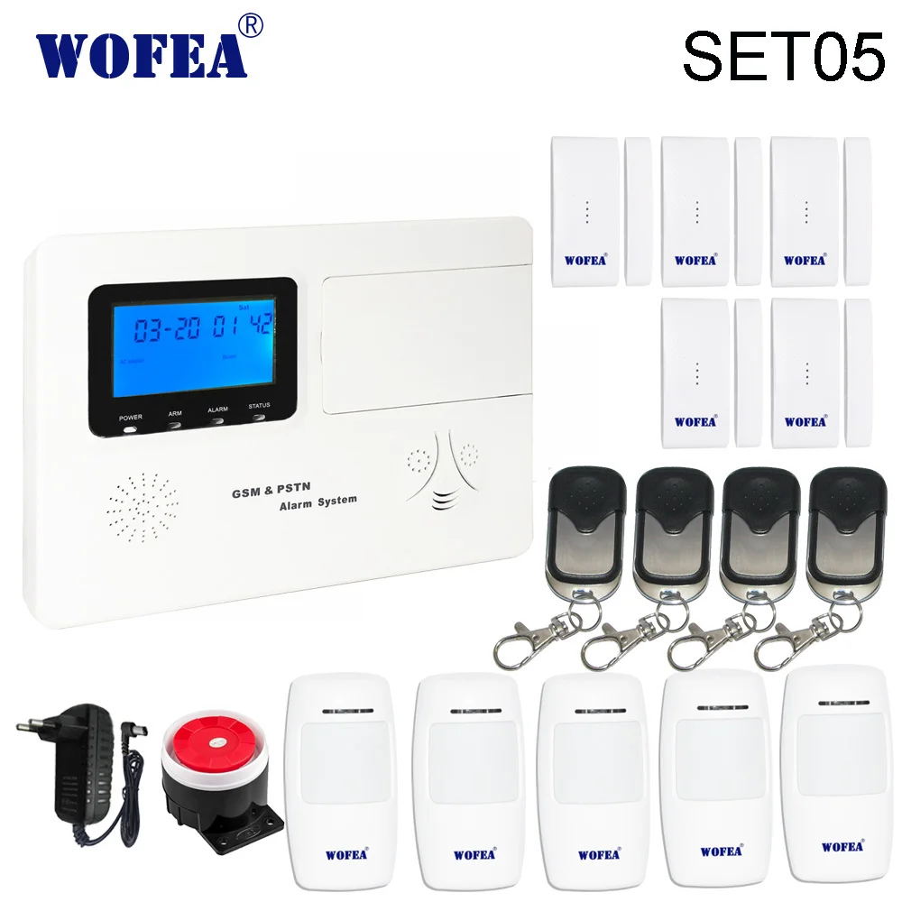 Set05 Wofea домашней безопасности PSTN+ GSM сигнализация с 99 беспроводной зоны, 4 проводной зоны ISO и android APP ЖК-дисплей голосовые подсказки - Цвет: Set05