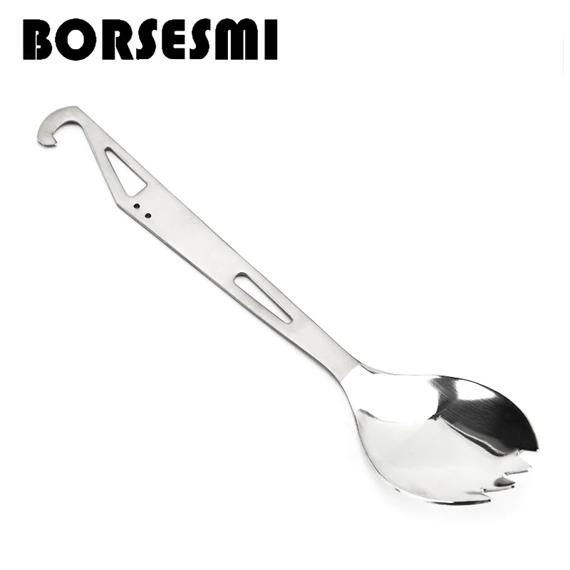 

New creative stainless steel camping scoop with fork straight outdoor pocket cutlery salad fork picnic portable tableware