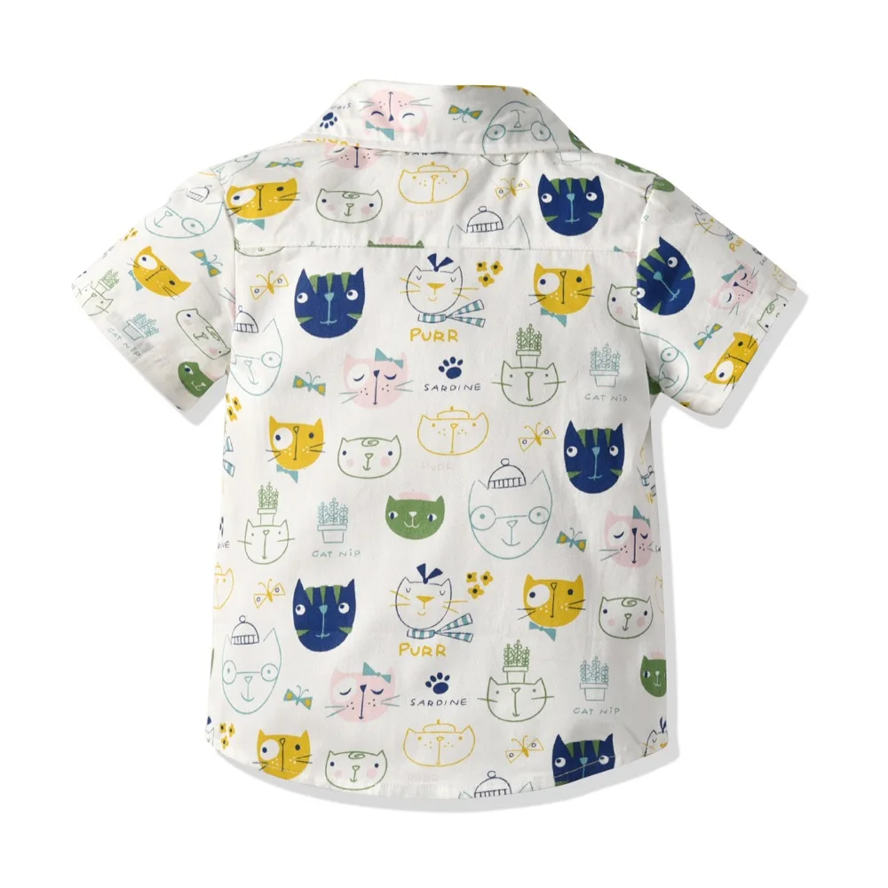 

Cute Boys Cartoon Print Tees Shirts Candy Color Dragons Bunny Cats Print Summer Fashion Blouse