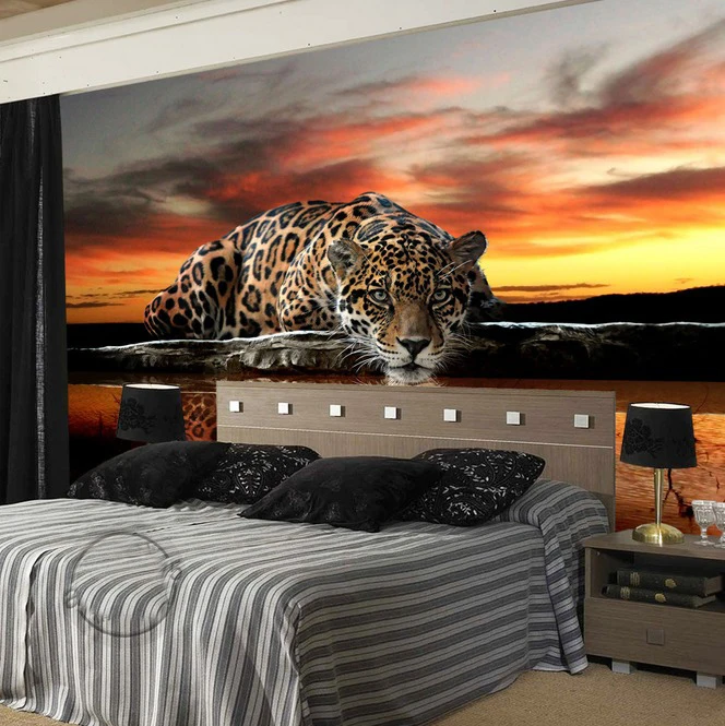 

Sunset Tiger Looking at You Animal Wallpaper 8D Papel Mural for Bedroom Background 3d Wall Photo Murals Wall paper 3d Sticker