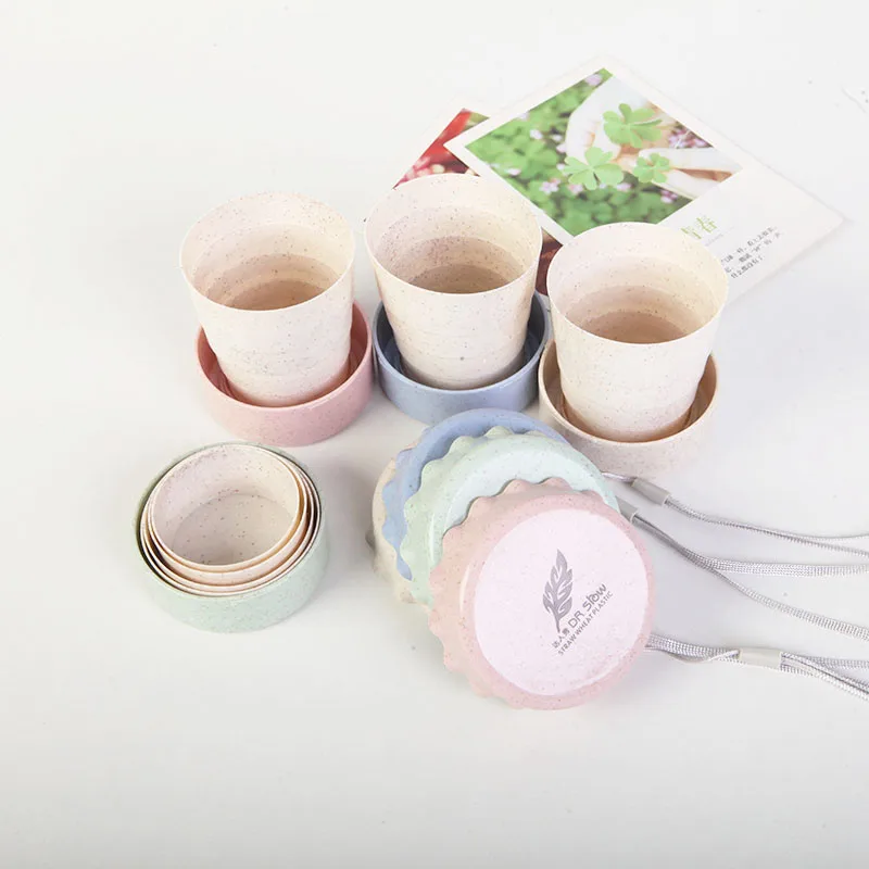 Мини Портативная Пшеничная солома Пластиковая Складная бутылка для воды