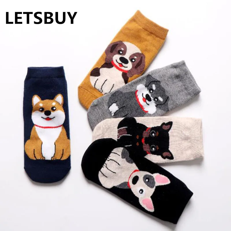 LETSBUY cute women colored socks 5 pairs cartoon cotton socks slippers sexy chirstmas gift socks womancalcetines de las mujeres