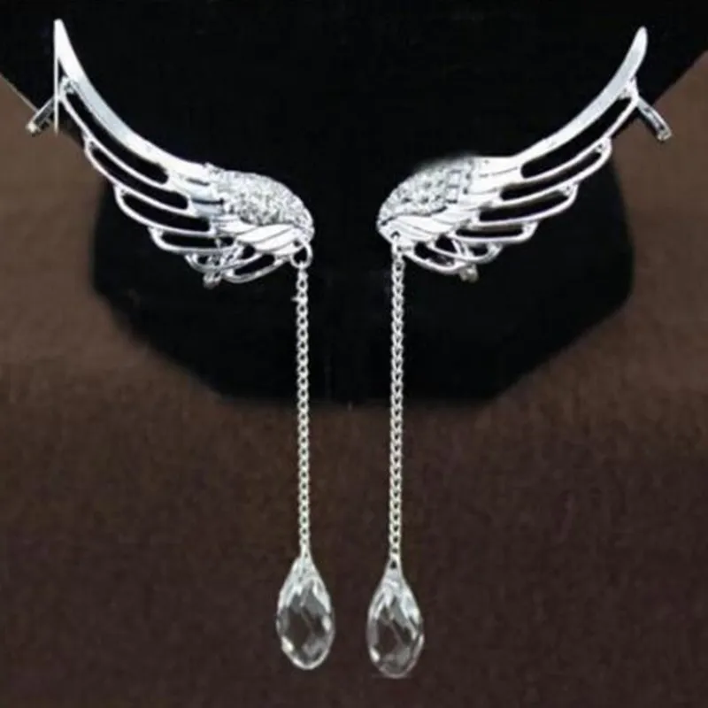 1 пара модных хрустальных крыльев Ангела перо зажим для ушей Висячие телефонные
