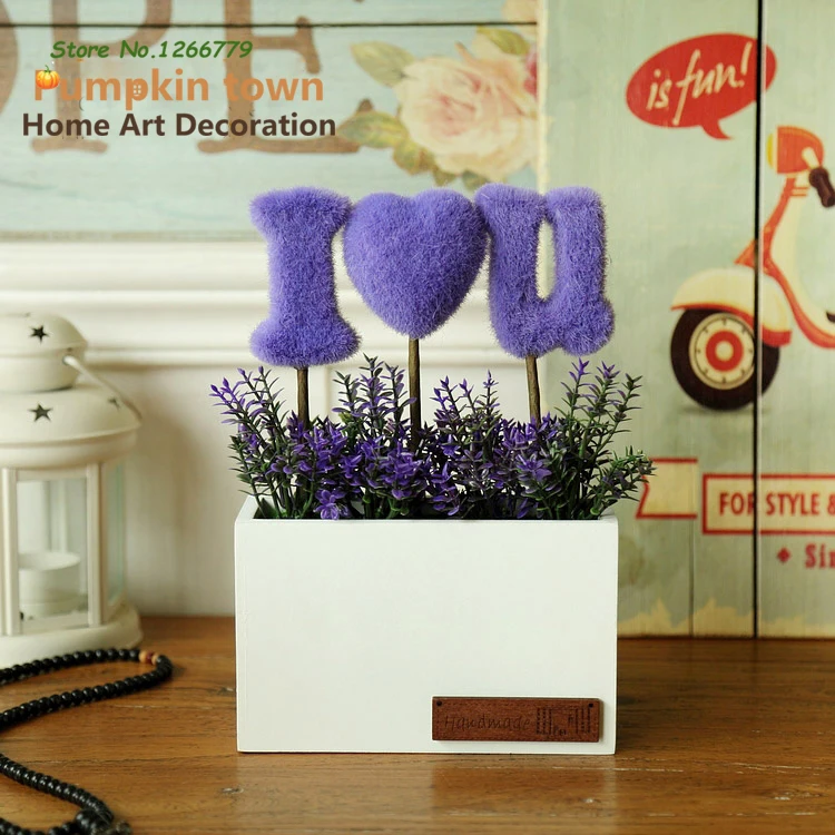 2018 Heartbeat Purple I Love You Flocking Arrangement Desktop Decoration Home Decor/Valentine's Day Gifts/Simulation Flower Set | Дом и