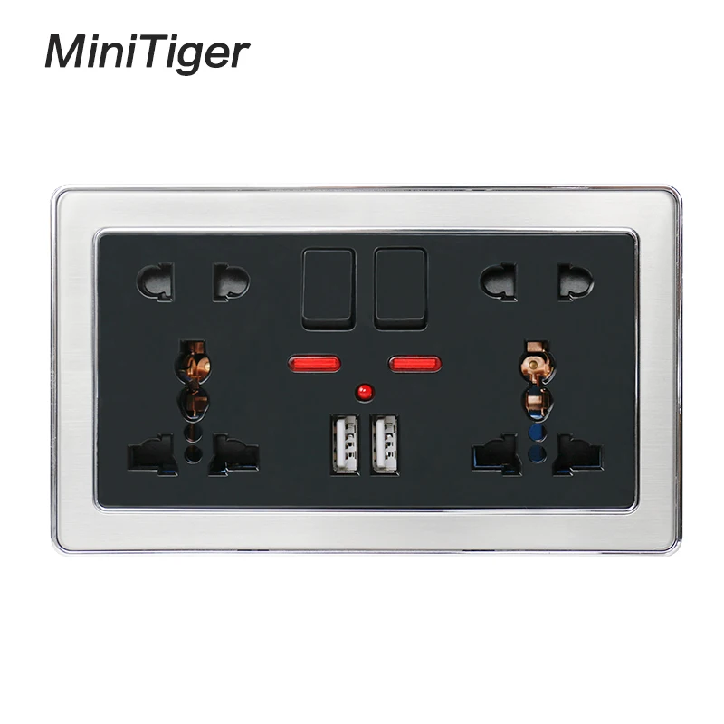 Minitiger двойная универсальная настенная розетка с 5 отверстиями неоновым 2 1 А