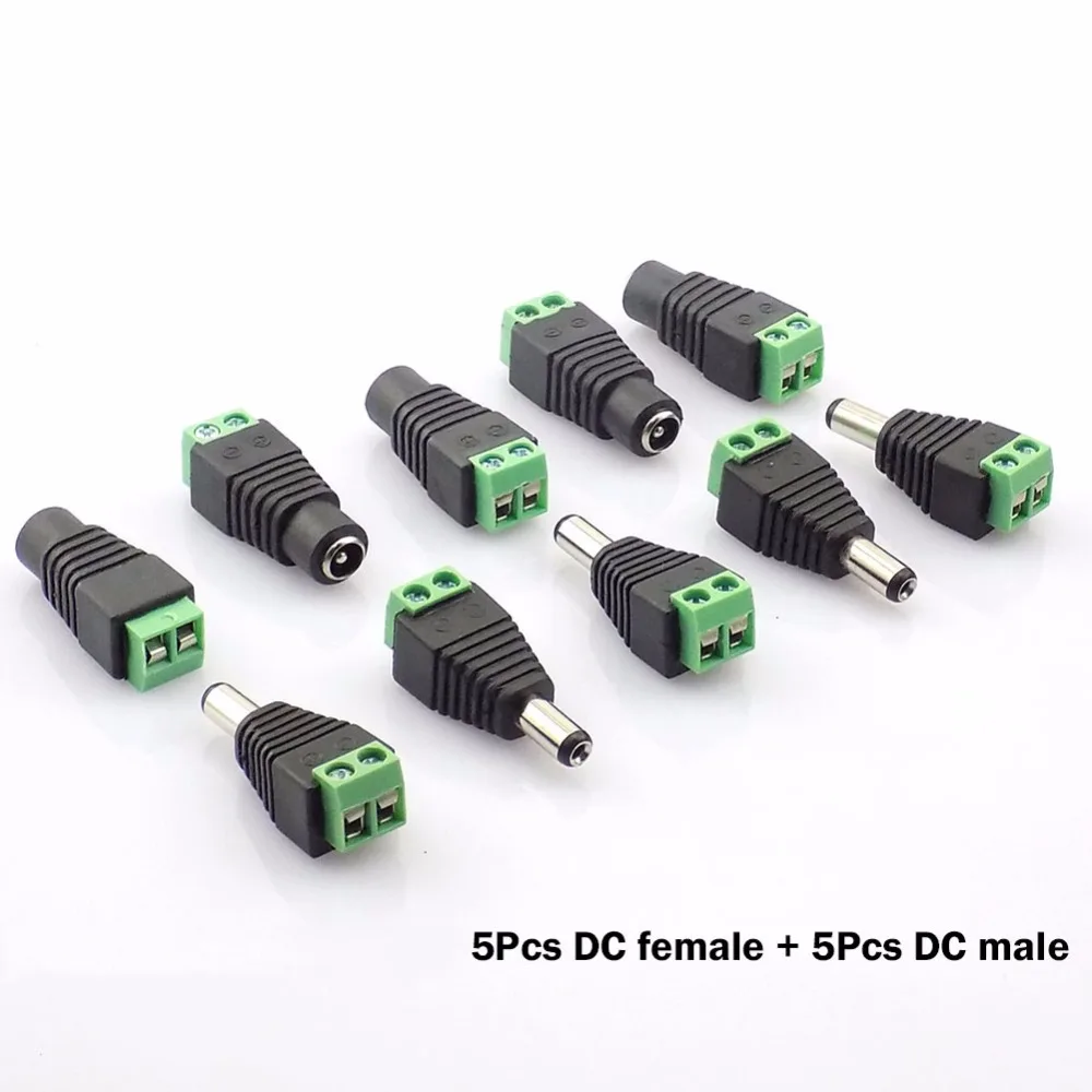 

DC12V 5 шт. штекер + 5 шт. Женский 2,1x5,5 мм DC разъем питания разъем адаптера для CCTV одноцветная Светодиодная лента