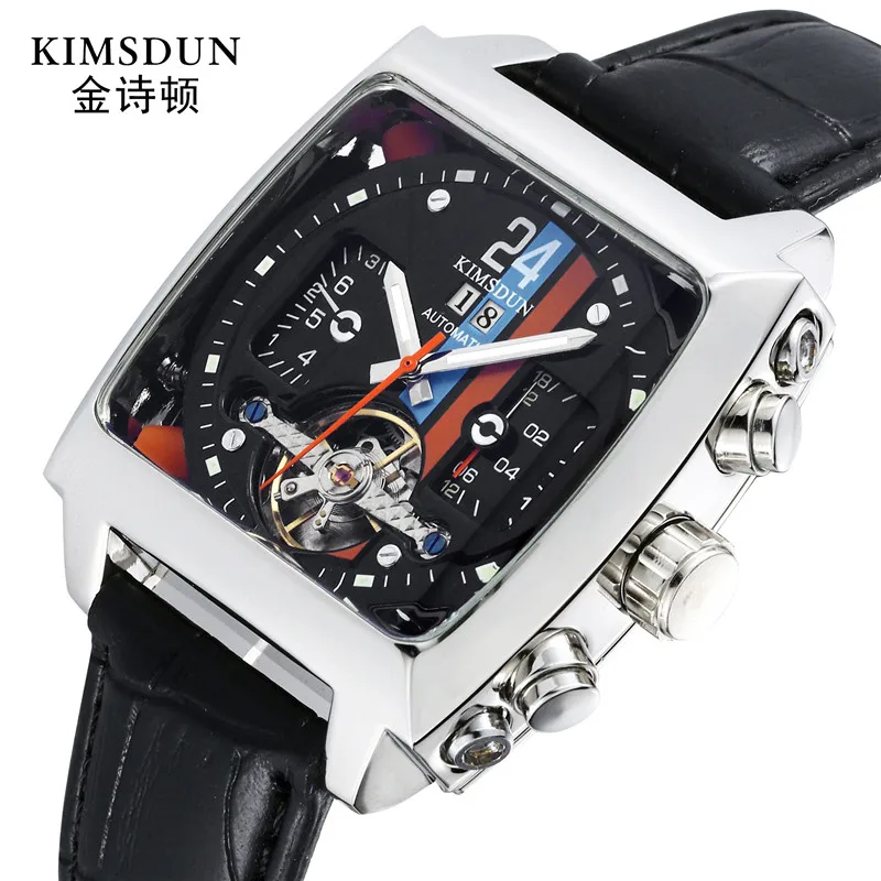Tourbillon автоматические механические хронограф для мужчин кожа просмотром Скелет s