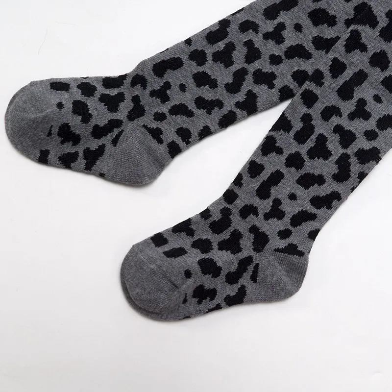 Gray Leopard Ins/; милые детские колготки из хлопка с леопардовым принтом; детские чулки для новорожденных; От 0 до 8 лет теплые колготки для малышей; сезон осень-зима - Цвет: Gray Leopard