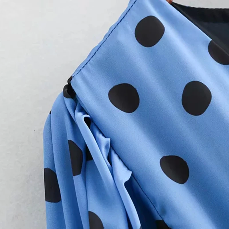 Шифоновое женское синее платье 2019 летнее пляжное в горошек бохо платья для