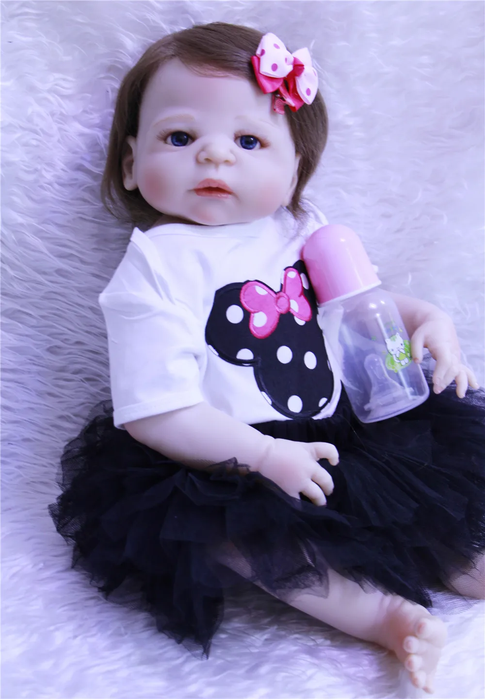 

23" Full silicone reborn baby dolls girls body children gift toy dolls alive bebe-reborn menina bonecas BJD rooted hair