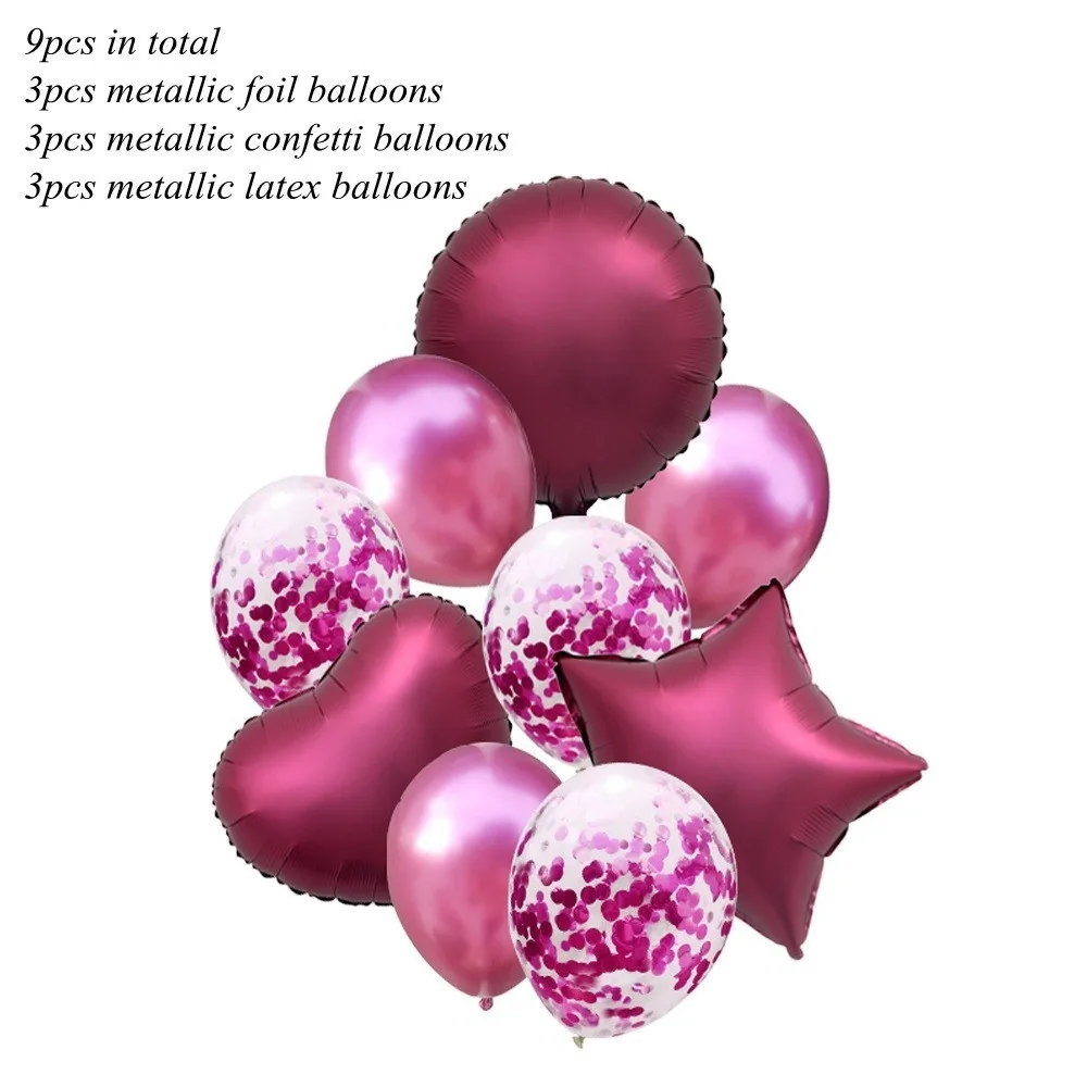 9pcs rose confetti 1 набор металлических гелиевых шаров конфетти воздушные шары Сердце& звезда надувные шары для дня рождения Свадебные украшения принадлежности - Цвет: 9pcs rose confetti