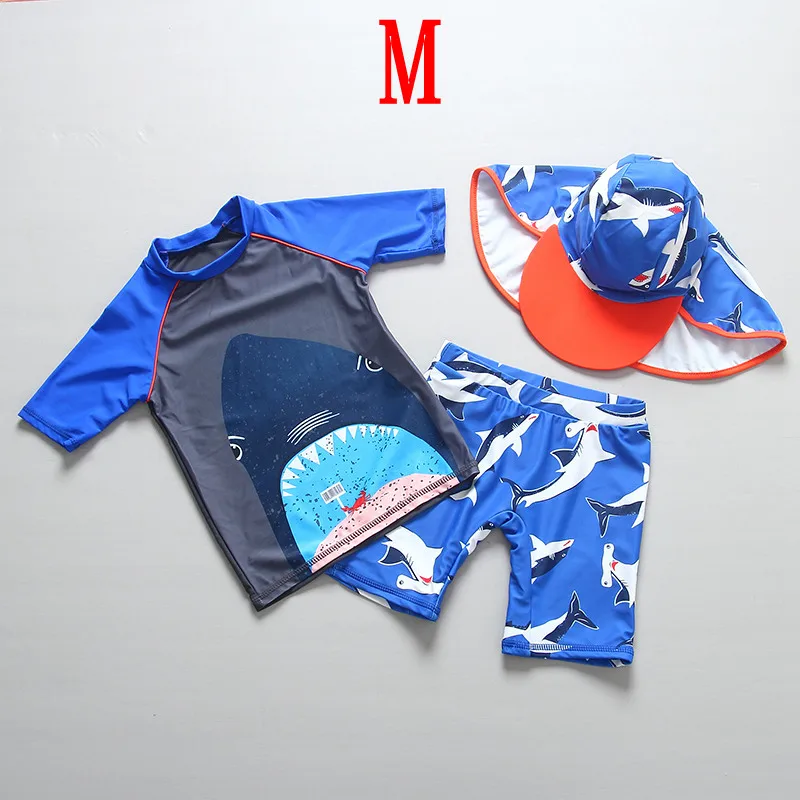 Blue M Детский купальный костюм года; летний купальный костюм для маленьких мальчиков; комплект из двух предметов с принтом акулы; детский купальный костюм; пляжный костюм - Цвет: Blue M