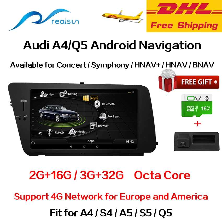 Realsun 7 дюймов Audi A4 B8 A5 S4 S5 Q5 концертный MMI 3G RAM 32G ROM Восьмиядерный Android 0 система 4G сеть