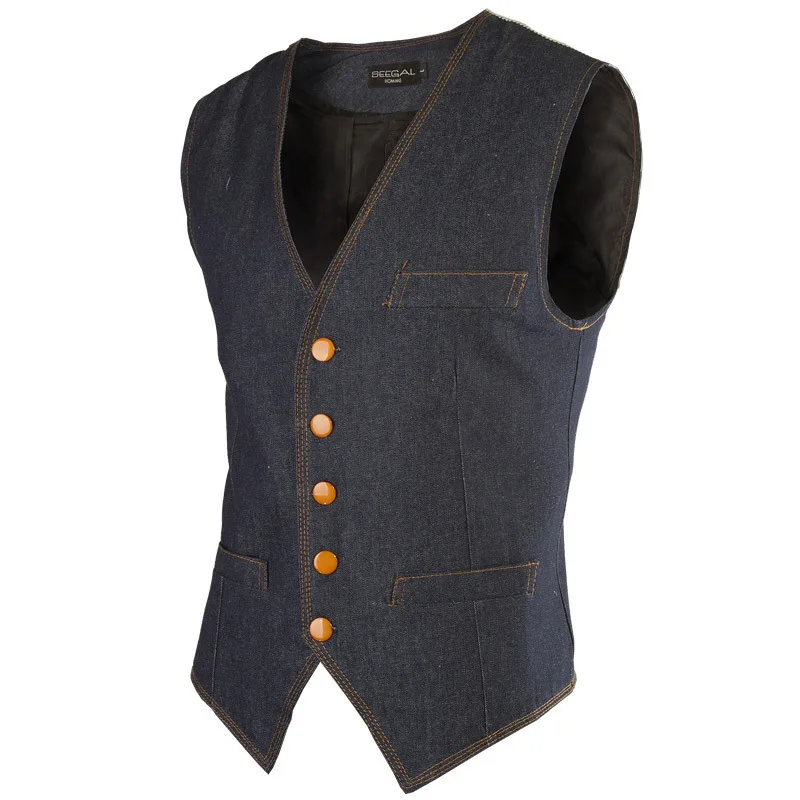 2016 новое поступление мужчины жилет мода Desian люди уменьшают-fit синий джинсовый