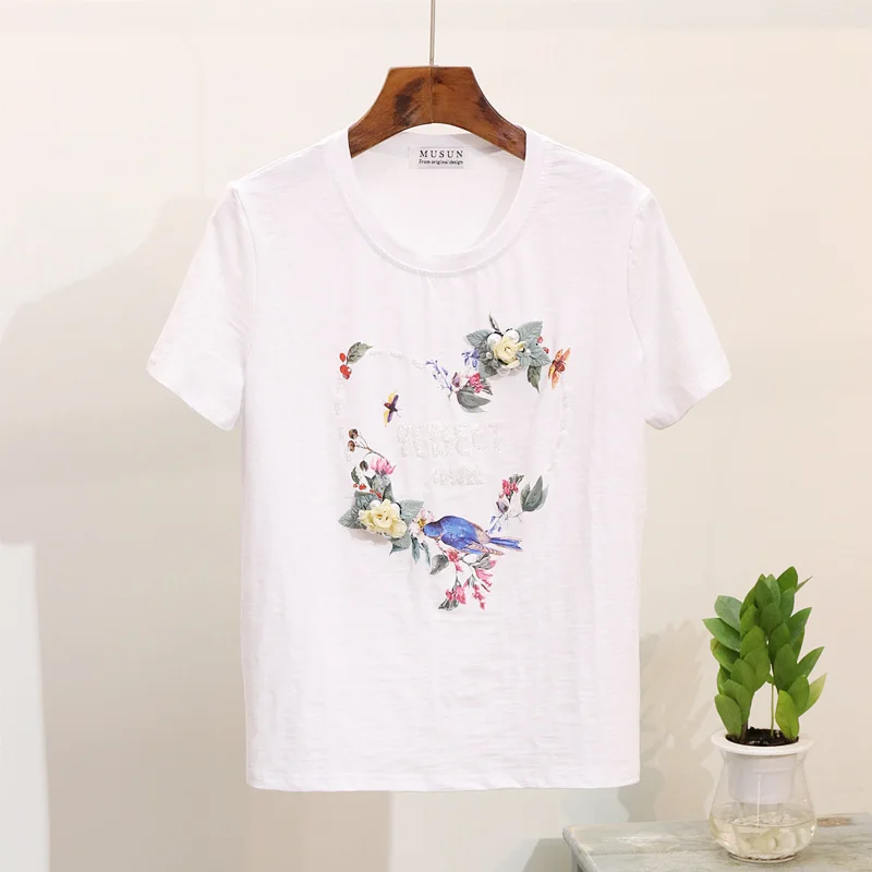 

Vintage Jeans Sets Ladies Two Piece Set Spring Summer 2020 New Flower Loving Printed T Shirts + Hole Ripped Jeans Suit Women Set