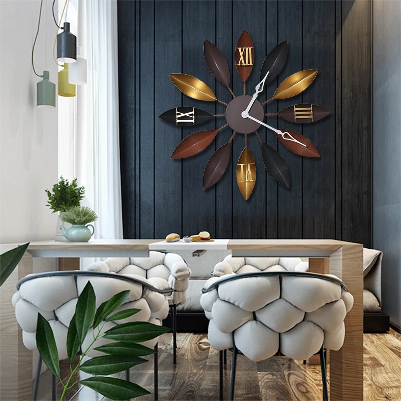 Винтажные минималистичные настенные украшения Цветные листья часы гостиная
