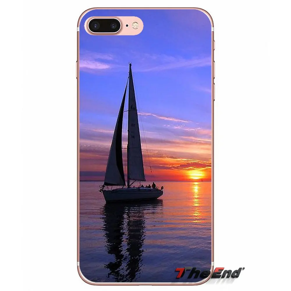 Супер Луна Парусник в море океан закаты чехол для Samsung Galaxy S3 S4 S5 MINI S6 S7 edge S8 Plus Note 2 3 4