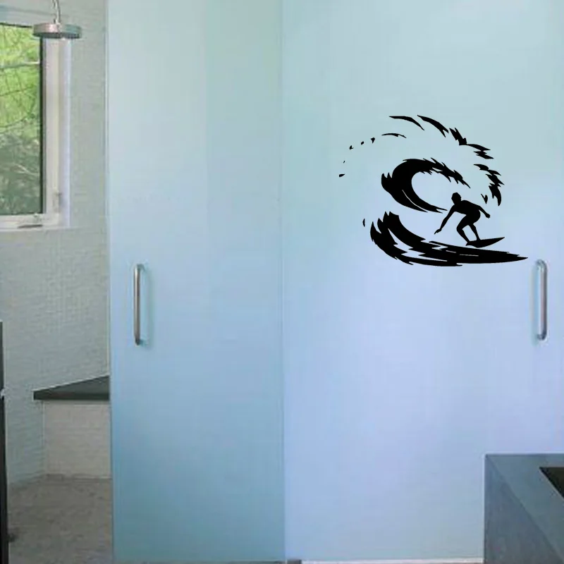 YOJA 22x27.4CM Stylish Bathroom Glass Surf Decals Home Wall Stickers G2-0303 | Дом и сад