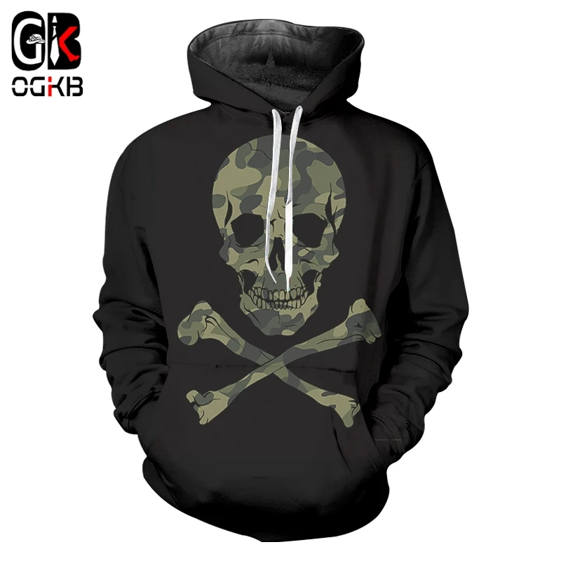 OGKB мужские зимние новые черные зеленые толстовки с объемным принтом черепа