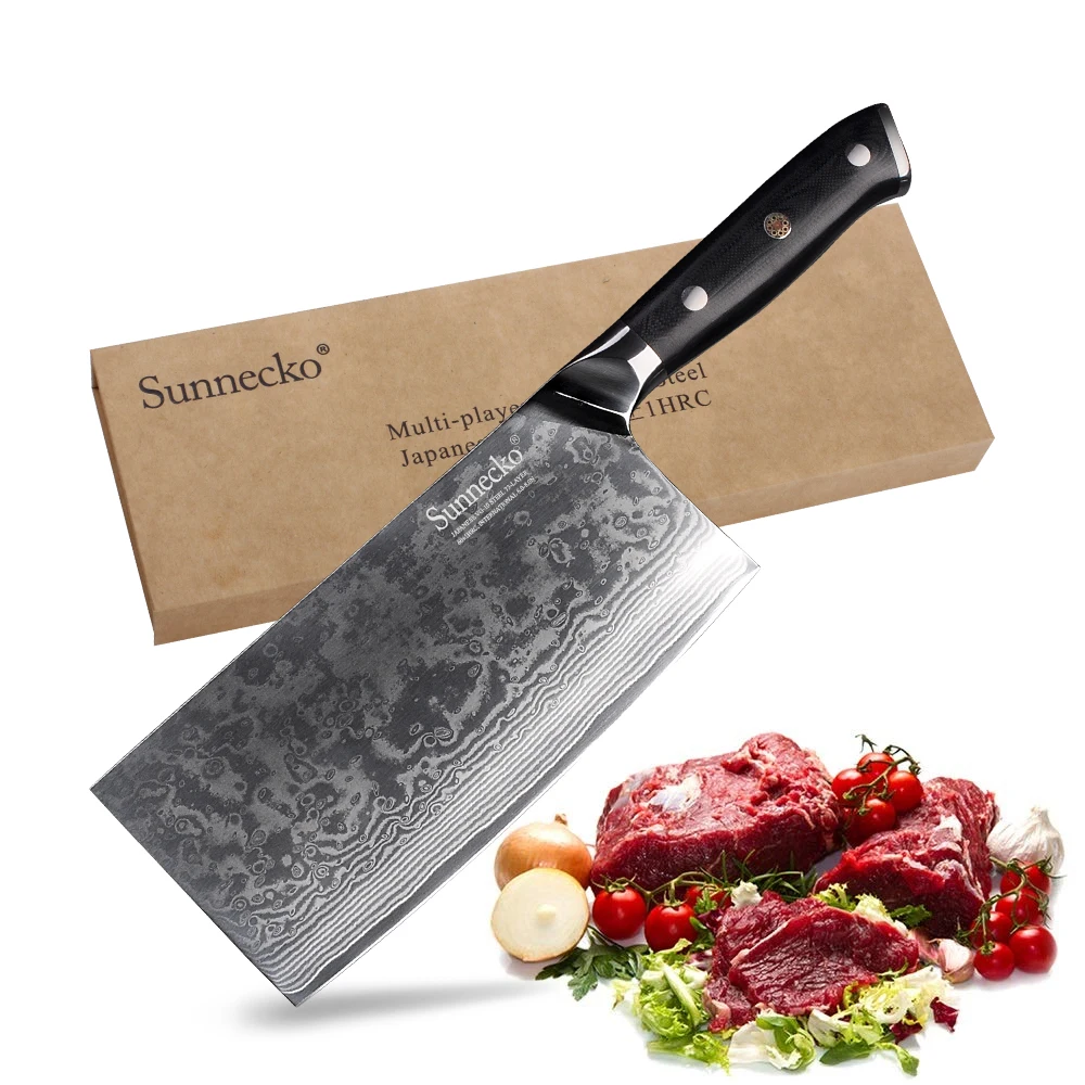 SUNNECKO 7 дюймов Тесак Ножи шеф-повара Ножи Кухня ножи японский 73-Слои Дамаск VG10 Сталь Sharp 60HRC G10 ручка инструменты